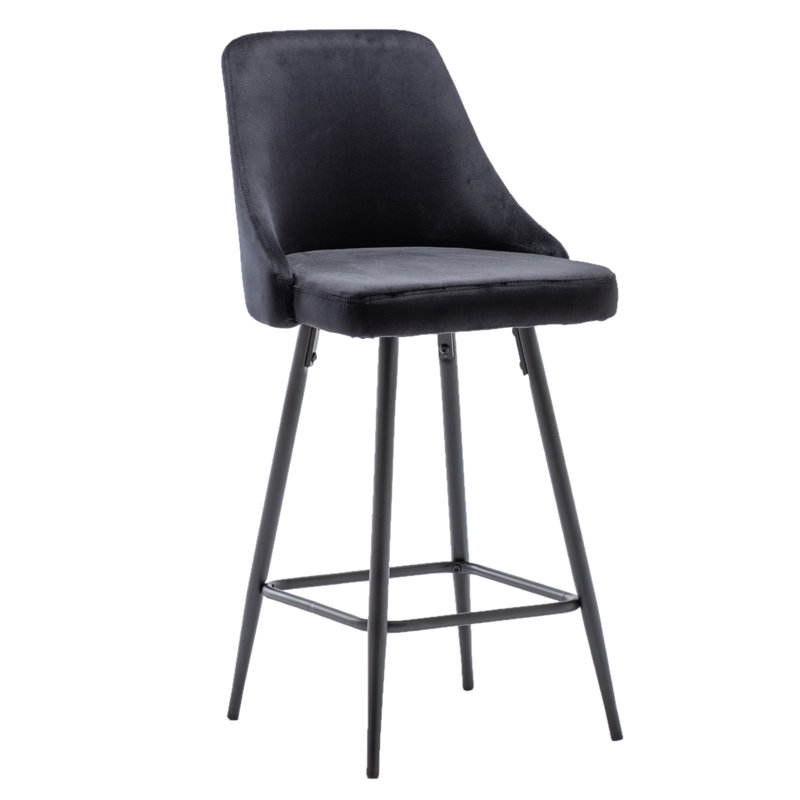 Courtdale Upholstered Counter Stool, Velvet-Black, Black