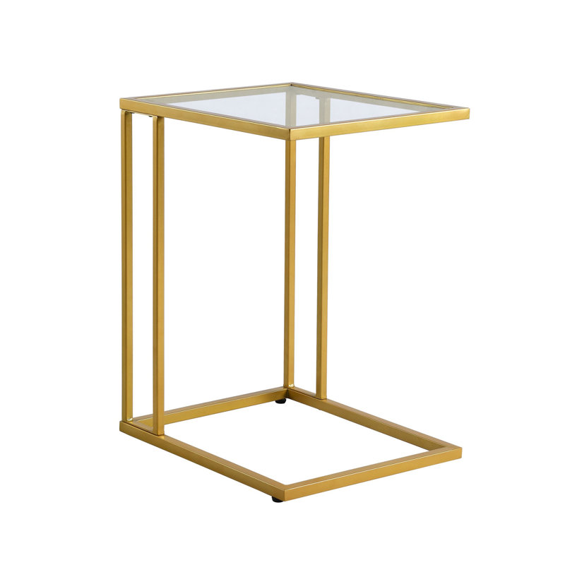 Contemporary Gold 24.75 Inch Space-Saving C-Shape Side Table, Gold