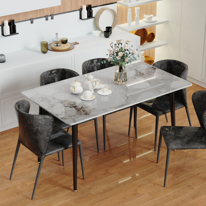 Funke Stone Top Metal Base Dining Table, Cold Jadeite