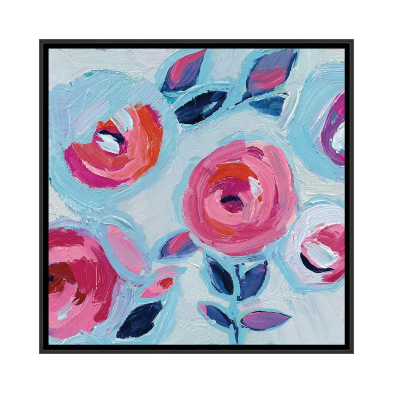 « wall fleur ii », reproduction d’art sur toile tendue, H 18 po x l 18 po x P 1,5 po, Toile avec cadre noir, Pas de tapis