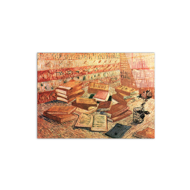 Still Life with French novels, and glass with Rose by Van Gogh Vincent 57cm H X 76cm W CrystalArt Material Acrylic Glass Effect, Frameless Panel Lightweight Ready to Hang