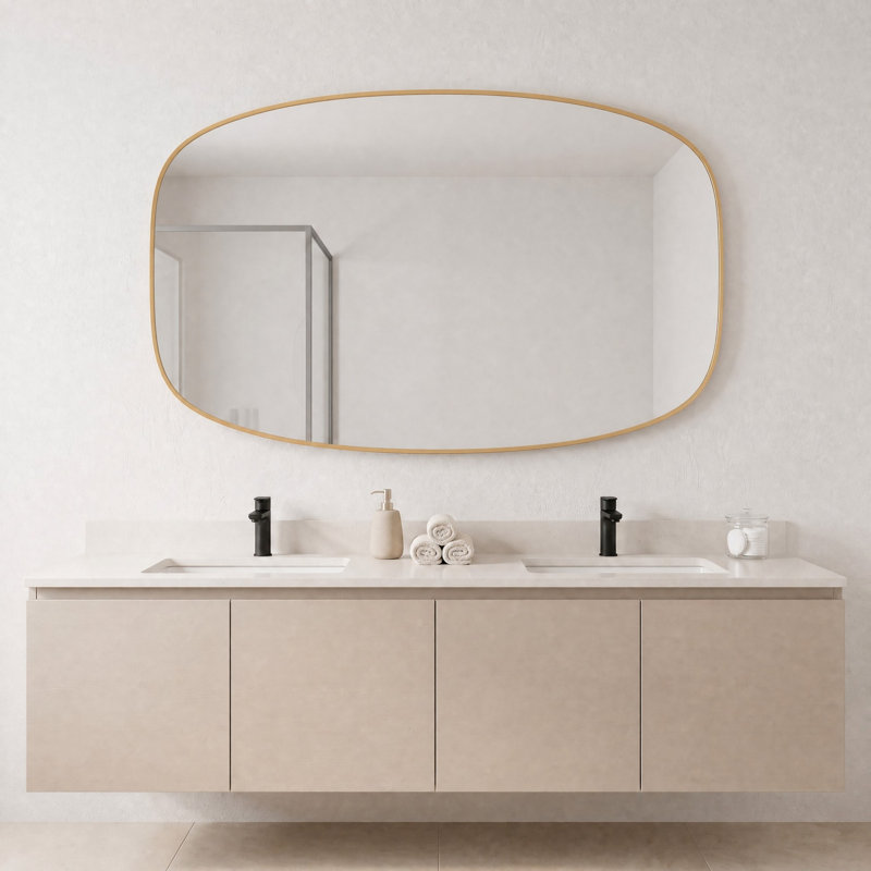 Miroir de salle de bain mural moderne moderne, 30"x 48", Doré