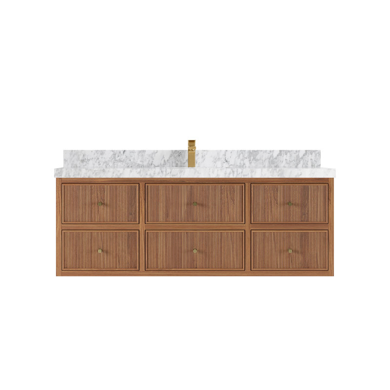60 " W Wall Mounted Wall Mounted 1 Single Vanity Bathroom Vanity With Marble Top