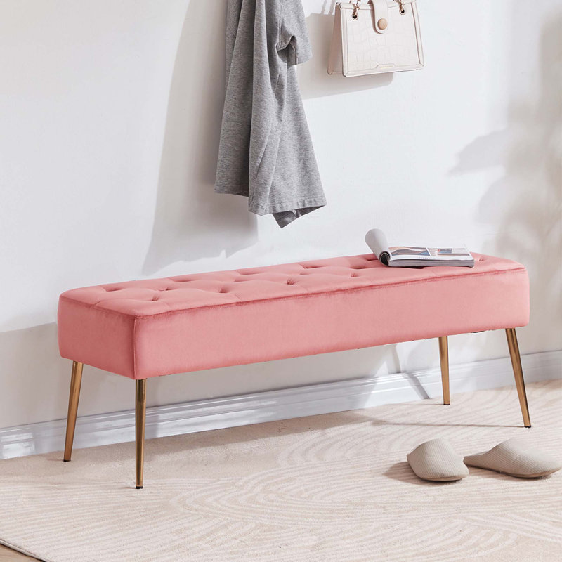 Velvet Upholstered Bench, Pink