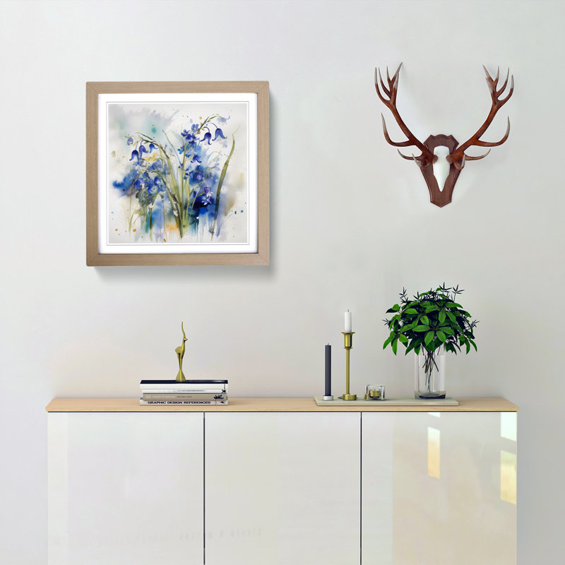 Bluebell Gestural Art No.1 - Framed Print, Oak