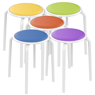 Katheryn Faux Leather Padded Stackable Metal Accent Stool