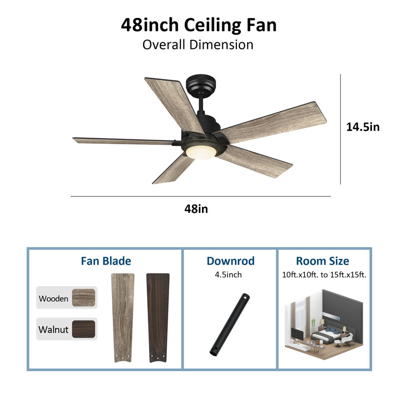 48-Inch  5-Blade Smart Ceiling Fan with Light, Black