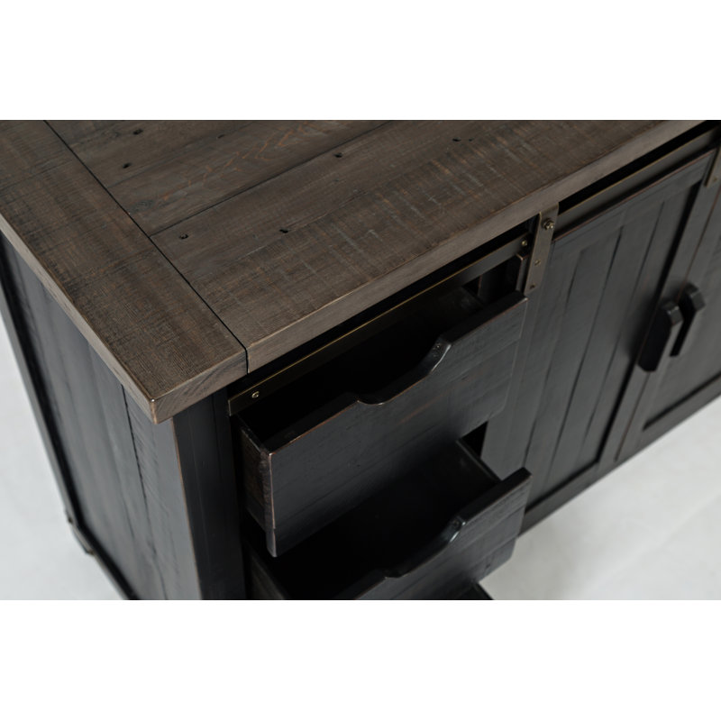 Crédence en pin massif à 6 tiroirs de 152 cm de largeur Karley, Noir rétro