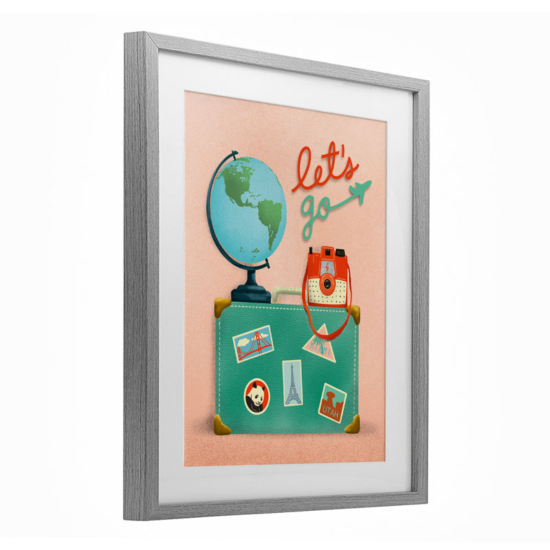 «Let Go Travel Valise», reproduction imprimée sous verre, conception de Jilly Jack Designs, Cadre de ferme gris