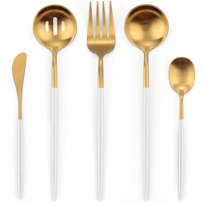 Ensemble d'ustensiles de service en acier inoxydable - 5 pièces avec cuillères, fourchette, couteau
