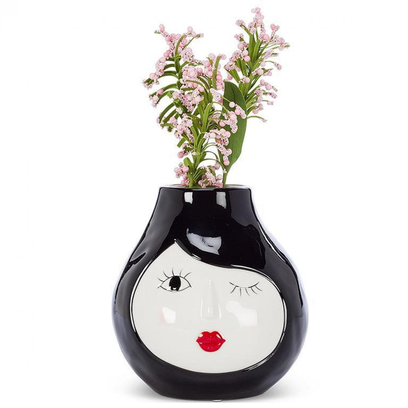 Abstract Faces Vase, Black;White, 5" H x 5" W x 5.5" D