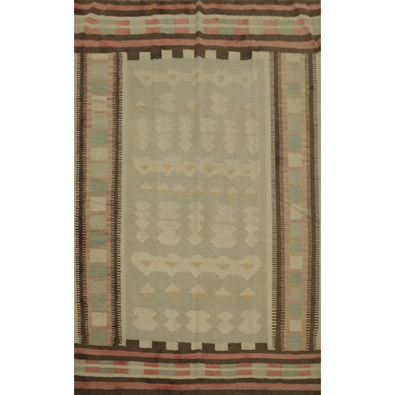 Tapis kilim en laine à teinture végétale tissé à plat 5 x 7