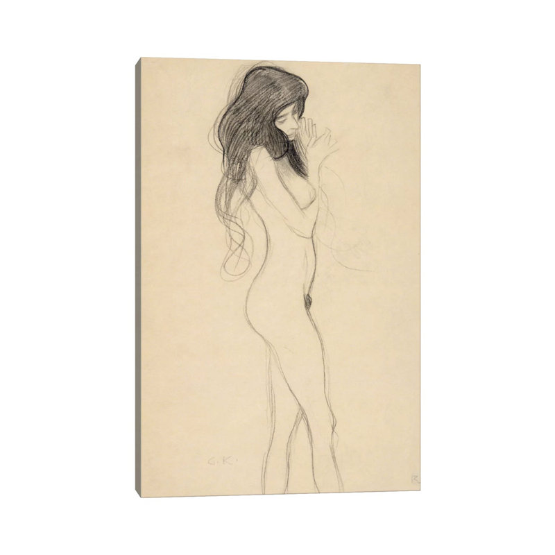 Stehender Frauenakt Nach Rechts (Standing Female Nude From The Front) by Gustav Klimt - Wrapped Canvas Gallery-Wrapped Canvas Giclée