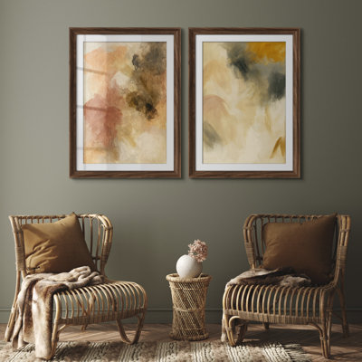 Warm Earth Tone Organic Abstract Wall Decor for Living Room Bedroom or Office Framed Wall Art 26"x36" Set of 2