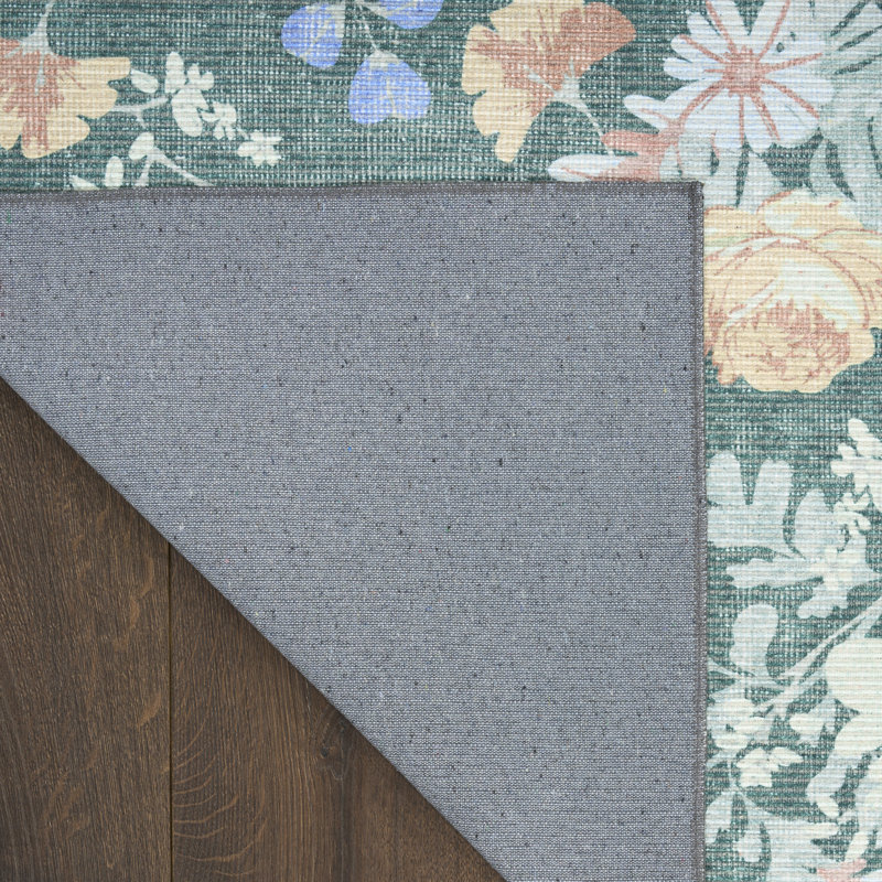 Nourison Botanical Washables 2' x 6' Green Multicolor Farmhouse Indoor Rug, Runner 2' x 6', Multicolor Green