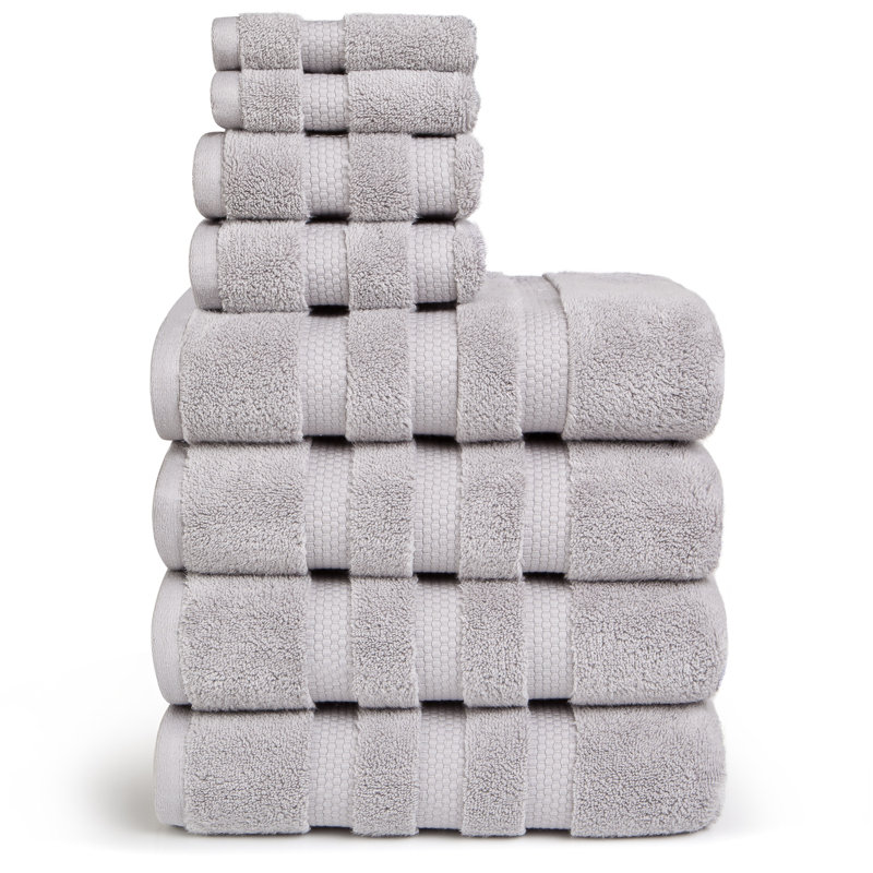 Espinoza Zero Twist 8 Piece 100% Cotton Towel Set, Silver Gray