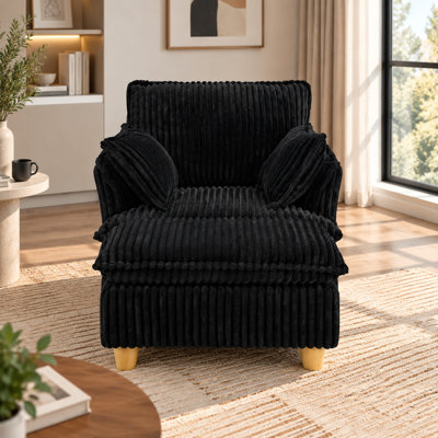 36"  Corduroy Accent Chair with 2 Throw Pillows and Removable Ottoman, Comfy Single Sofa for Living Room, Bedroom and Home Office