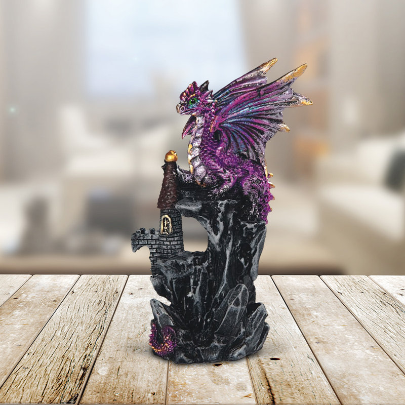 Delane 4.25"H Purple Dragon on Castle Figurine