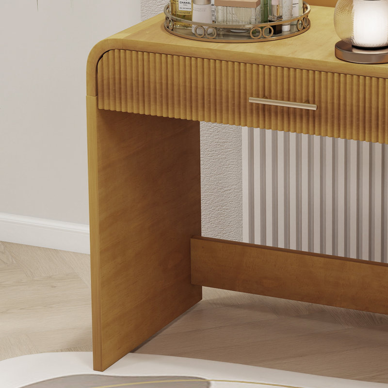 Makeup Vanity Table with Touch Screen Lighted Mirror and Drawer, Natural
