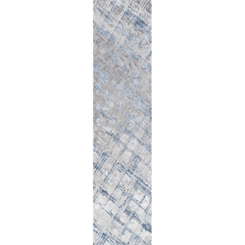 Reich Modern Abstract Gray/Blue Rug, Runner 2' x 8'