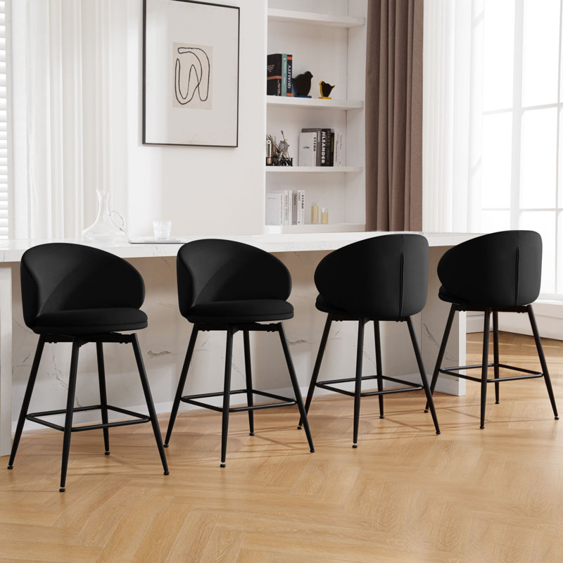 25" Swivel Upholstered Counter Height Bar Stools, Black