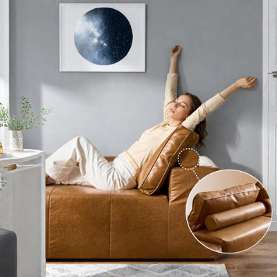 Canapé modulaire en L synthétique en similicuir brun pour la maison