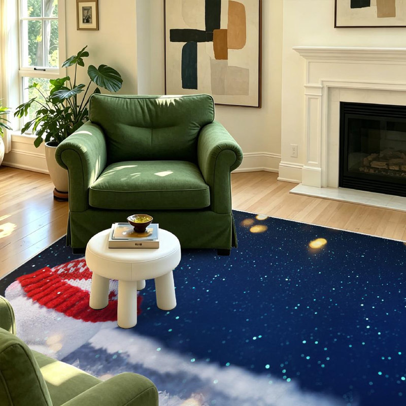 Tapis d'intérieur brun lavable à la machine, motif ours blanc, idéal pour les fêtes de Noël., Rectangle 39" x 63"
