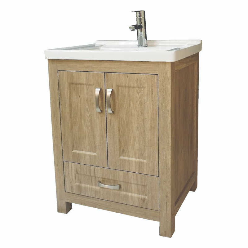 24'' Medium Brown PVC Freestanding Bathroom Vanity with Ceramic Top