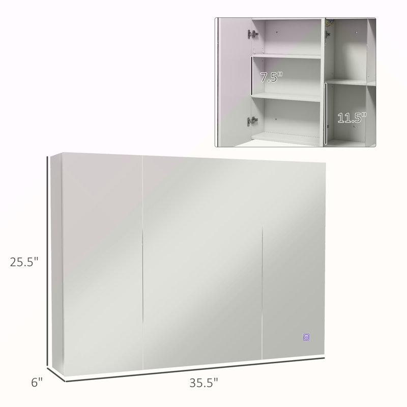 Armoire à pharmacie lumineuse avec miroir, miroir de salle de bain mural 26 po x 36 po avec rangement, armoire murale de salle de bain 3 couleurs avec charge USB, tablette réglable, blanc ultrabrillant