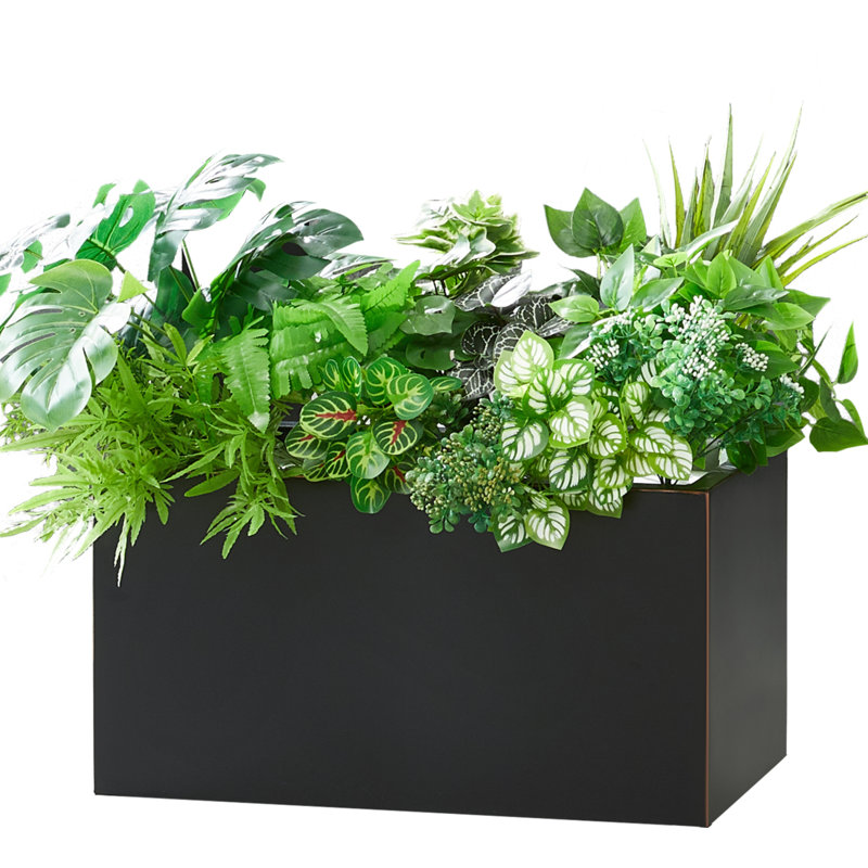 Tormund Metal Planter Box, 13" H x 25" W x 11" D, Black/Gold Edge