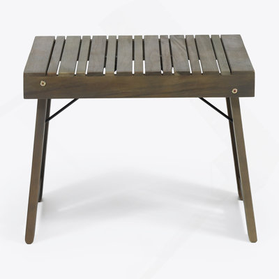 Acacia Wood Foldable Side Table With Slat Design For Indoor And Outdoor Use