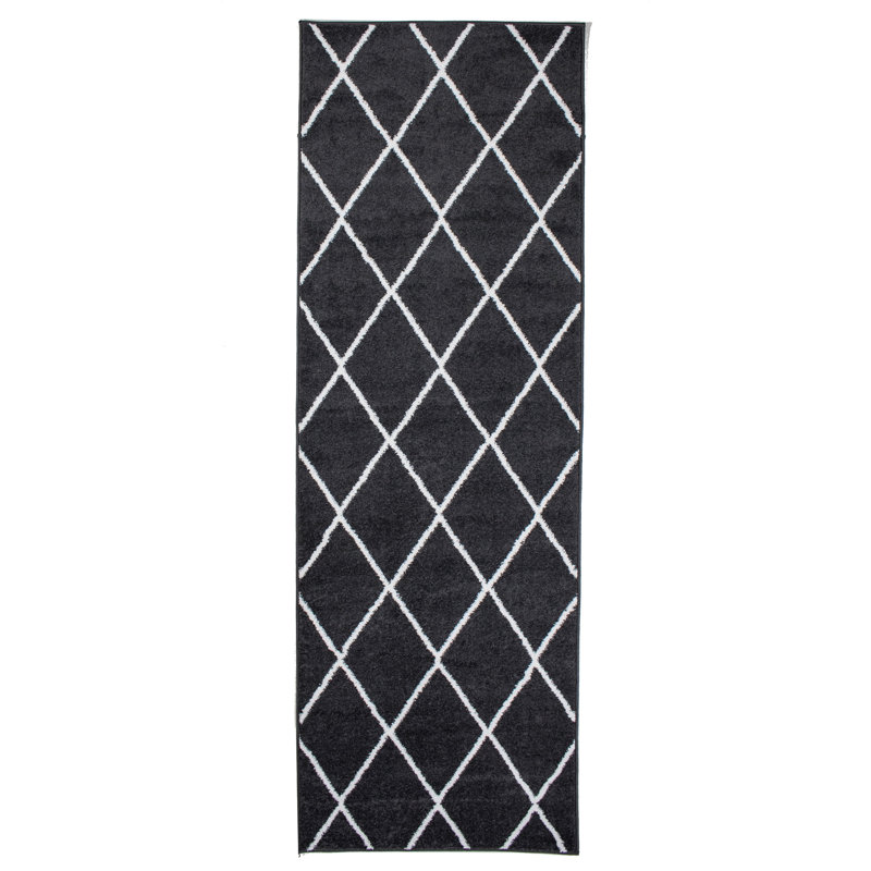 Tapis gris foncé / blanc Mccarver, Tapis de couloir 2 pi 7 po x 7 pi 1 po