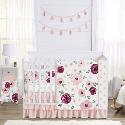 Sweet Jojo Designs Burgundy Boho Floral Girl 6pc Crib Bedding + BreathableBaby Breathable Mesh Liner  Bohemian