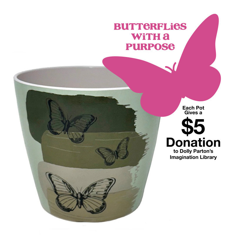 Bamboo Blooms 7" Butterfly Round Self-Watering Indoor/Outdoor Bamboo Plant Pot