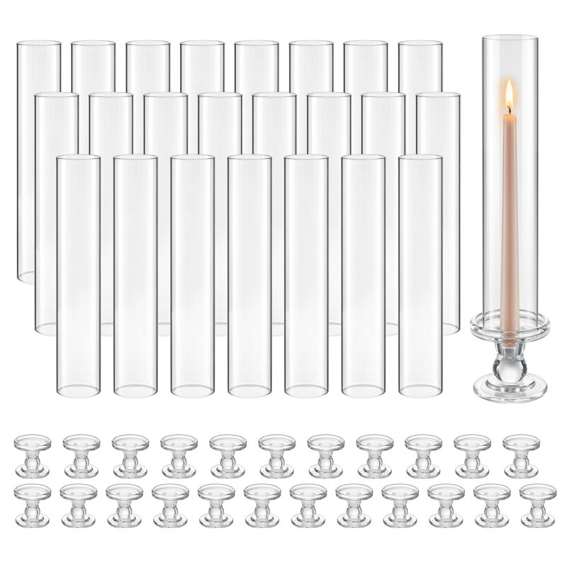 Hurricane Candle Holders, 12.6 in Tall Clear Glass Taper Candle Holders, High Borosilicate Glass, 2.36 in Cylinder for Wedding, Table Centerpiece, Party, Home Decor, Wind Protection