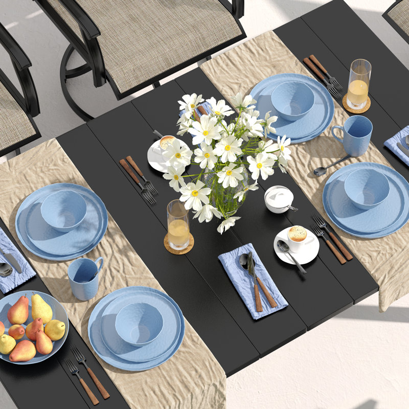 Hamman 6 - Person Patio Dining Set with Rectangular Table, Black Table/Black Chair