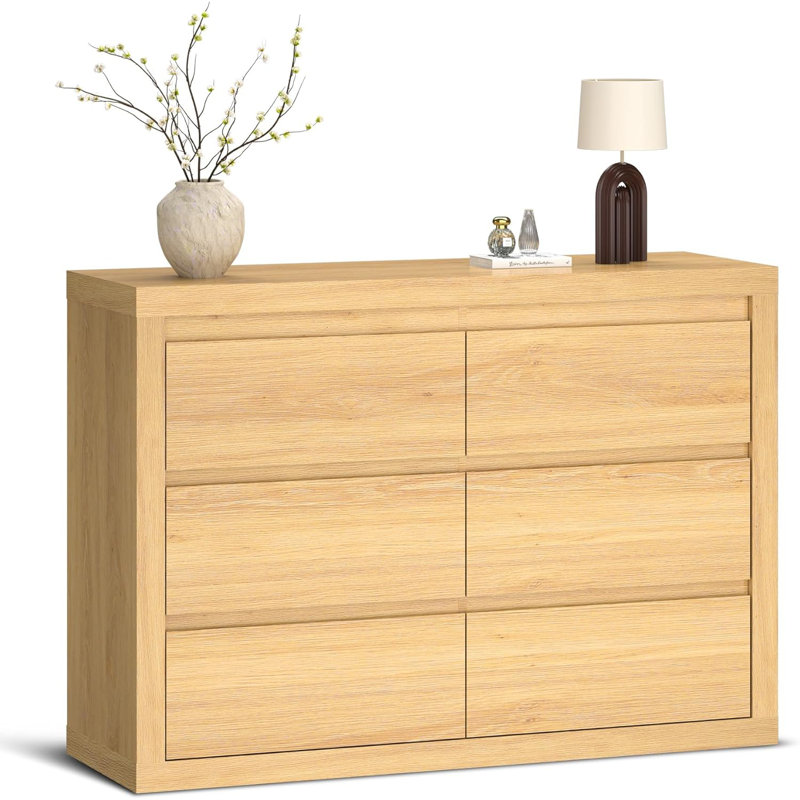 Commode moderne à 6 tiroirs pour chambre à coucher, large commode avec dispositif anti-basculement, Jaune