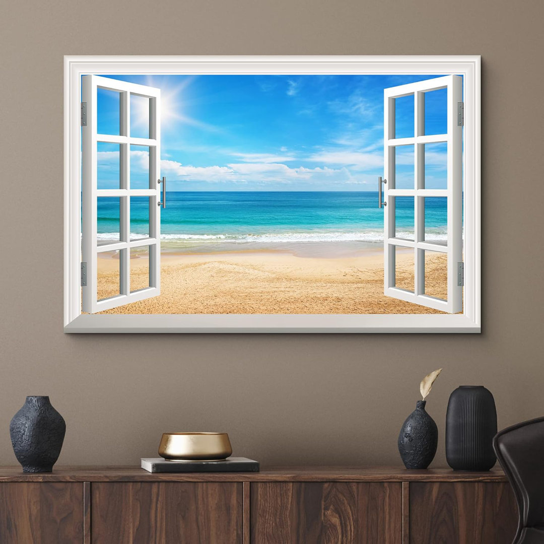 Window Scenery " Beach View On A Bright Sunny Day " IDEA4WALL Overall 
