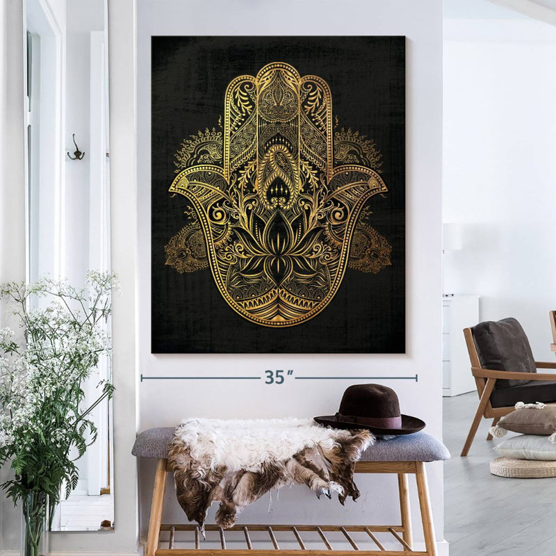 Impression sur toile ornée de symbole Hamsa, H 40 po x l 32 po x P 1,25 po