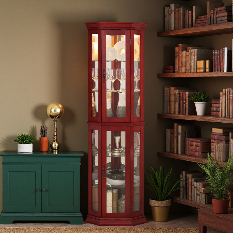 Présentoir de coin d'angle éclairé, étagère vitrée avec porte en verre trempé, armoire avec étagère réglable