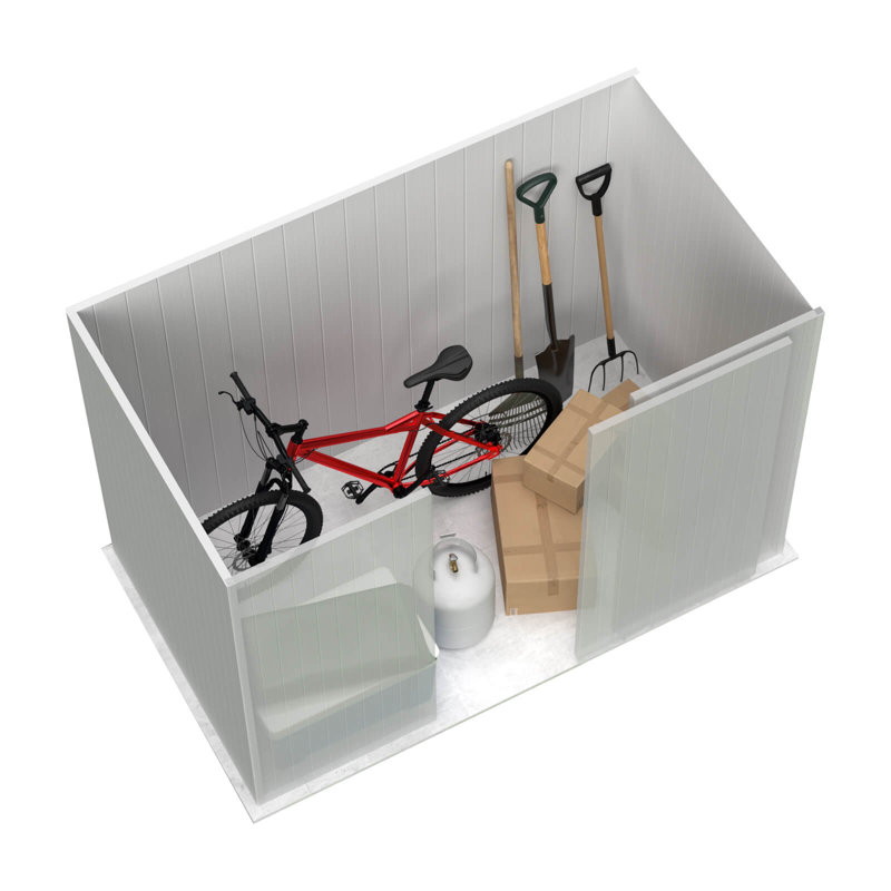 Absco EZI Slider 5' W x 7' D Metal Galvanized Steel Weather Resistant Storage Shed Surfmist, Surfmist