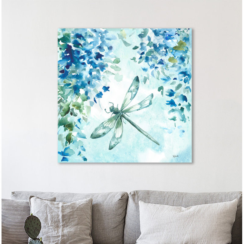 « wisteria & libellule ii », reproduction sur toile tendue, H 12 po x l 12 po
