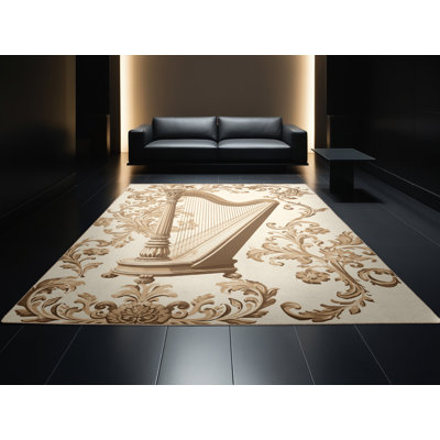 Tapis beige moelleux moelleux et moelleux à motif de harpe classique - reliure beige