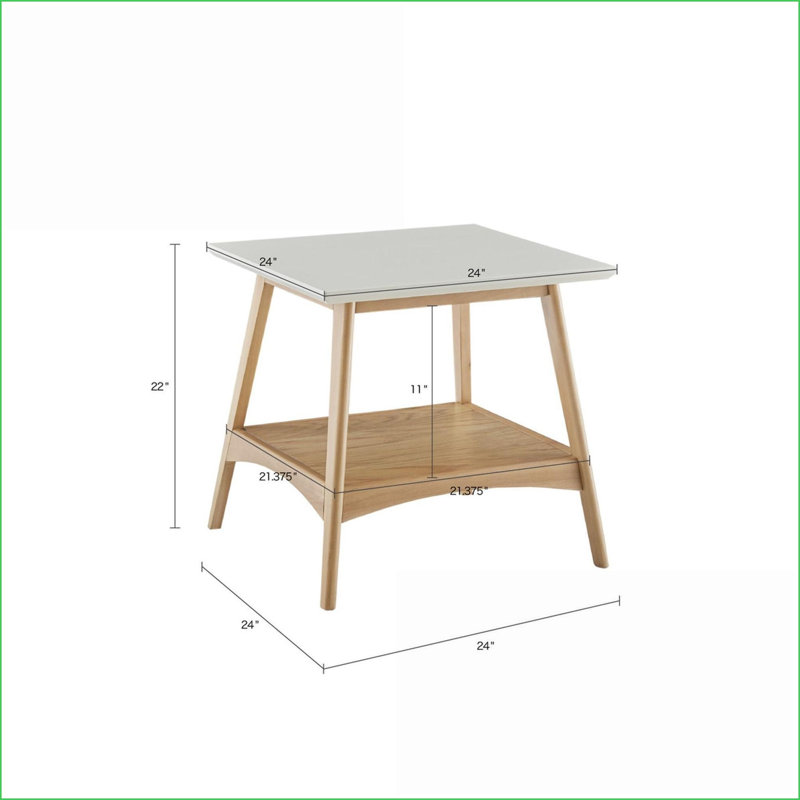 Table basse Parker - Structure en bois massif, plateau blanc cassé & amp; Tablette de rangement inférieure