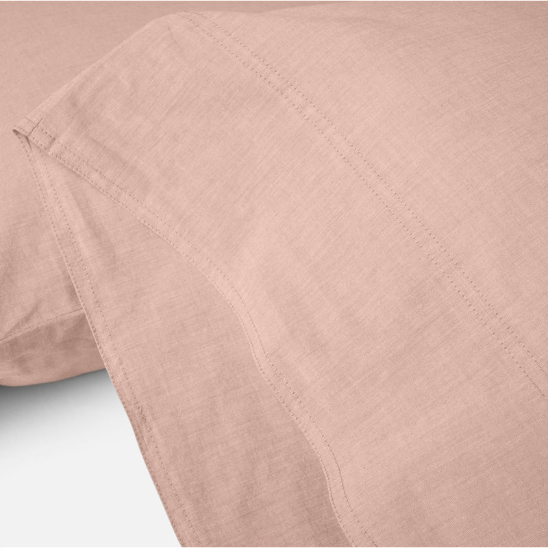 Organic Crinkled Percale Sheet Set, King Sheet Set with 2 Pillowcases, Praline Chambray