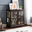 Armoire à finition antique avec tablettes réglables en verre, éclairage à DEL, cerisier pour les lumières de la maison, décor décoratif