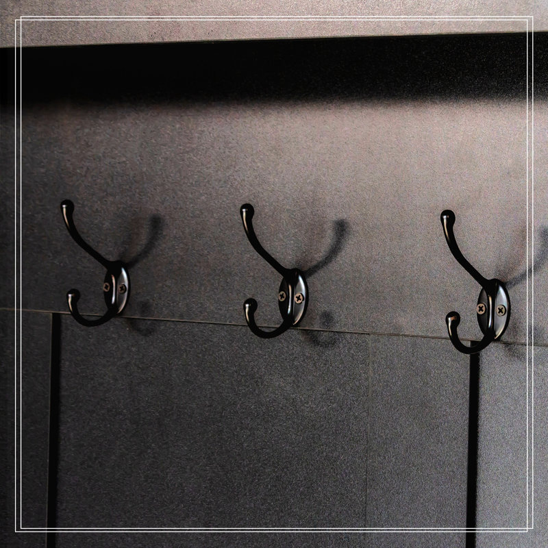 Farmhouse Wooden Style Hall Tree With 6 Hooks, Black