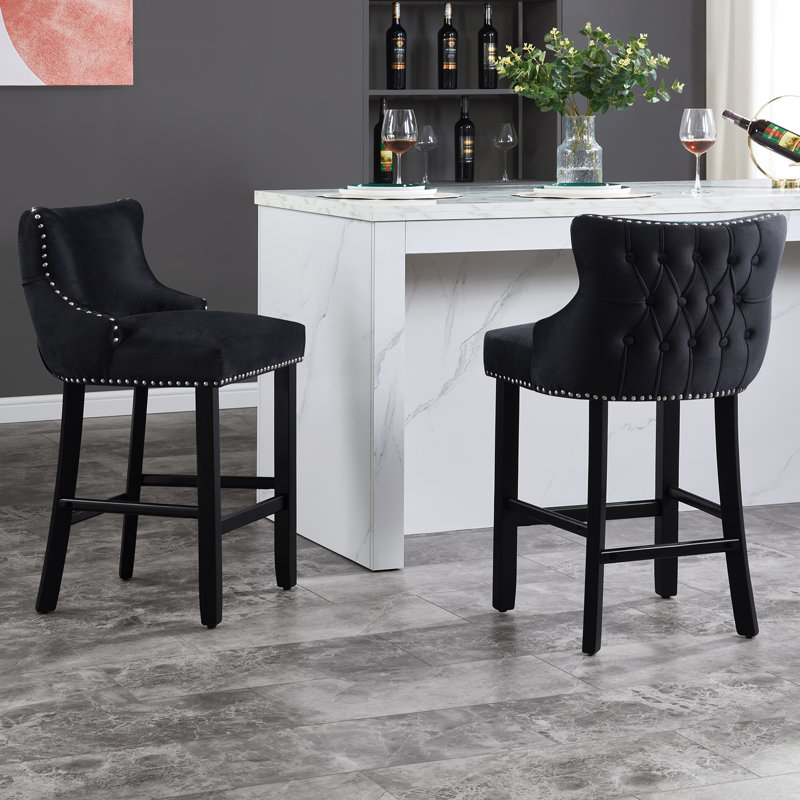 Tabourets de bar rembourrés en velours Lendell, Noir, noir, noir, noir