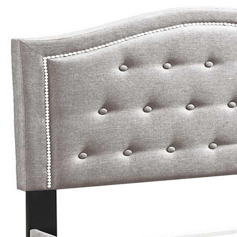 Lit plateforme tapissier touffeté, Grand, Beige
