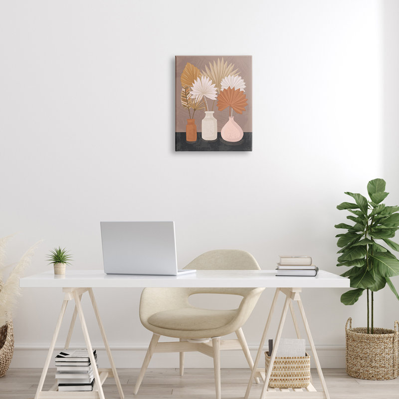 Feuilles de palmier en pot, Plaque murale, H 16 po x l 16 po x P 1,5 po